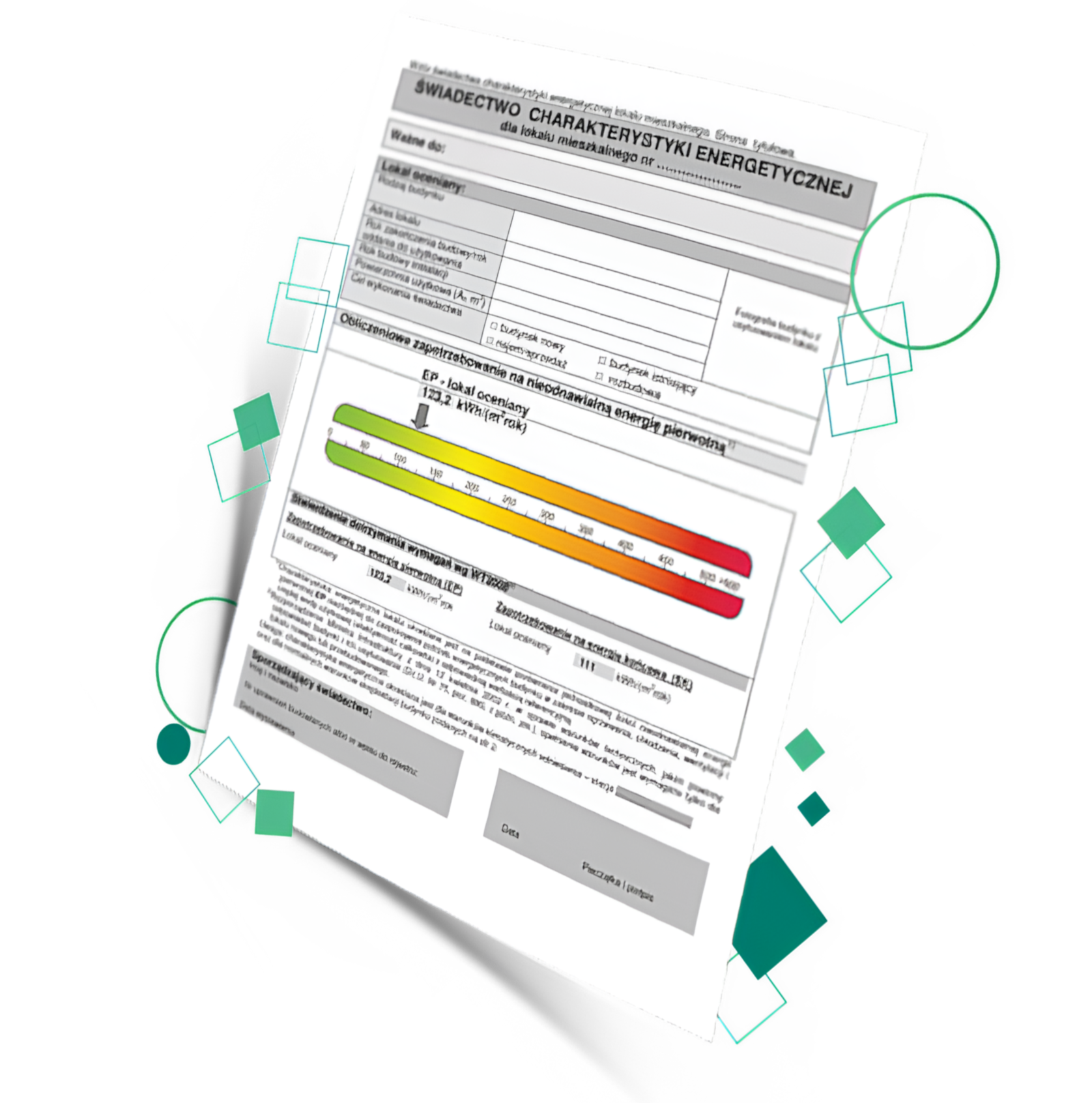 Dokument ukazujący świadectwo charakterystyki energetycznej budynku